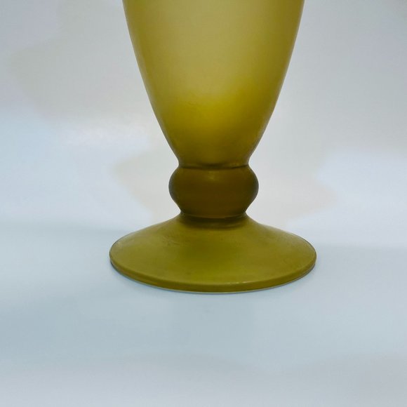 Art Nouveau Vintage Hand-pulled, Hand-blown Yellow Brown Frosted Ruffle Vase - Picture 6 of 10